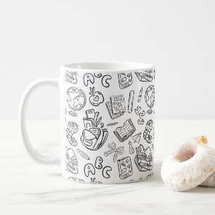 Caneca De Café Professor Agradecimento Escola Doodle Preto e Bran