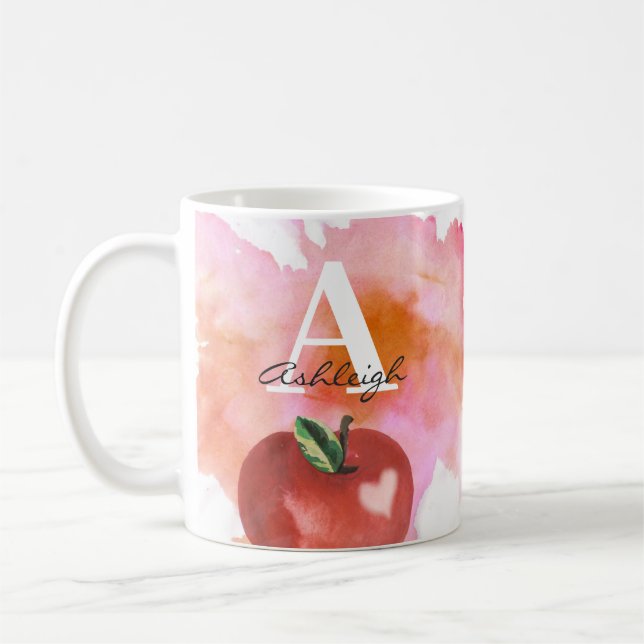 Caneca De Café Professor Apple Heart Monogramas Nome Red Pink (Esquerda)