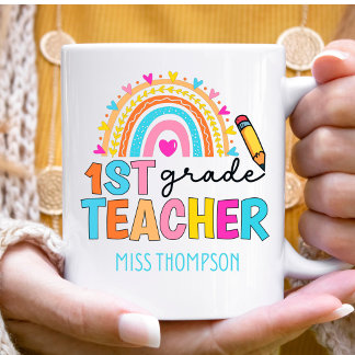 Caneca De Café Professor de Arco-Íris Personalizado do Grau 1rua 