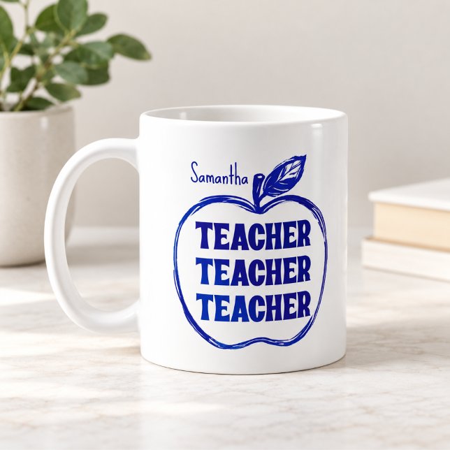 Caneca De Café Professor Esboço de Maçã Azul Personalizado (Criador carregado)