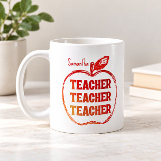 Caneca De Café Professor Maçã Vermelha Esboço Personalizado