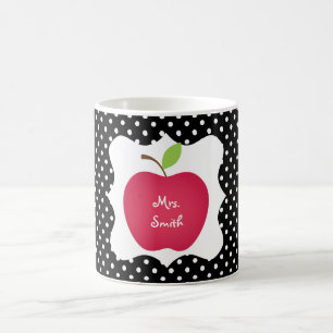 Caneca De Café Professor vermelho de Apple das bolinhas pretas &