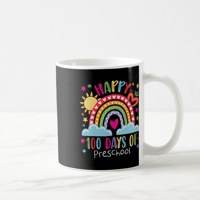 Caneca De Café Professora de Pré-Escola Meninas Arco-Íris 100 Dia (Direita)
