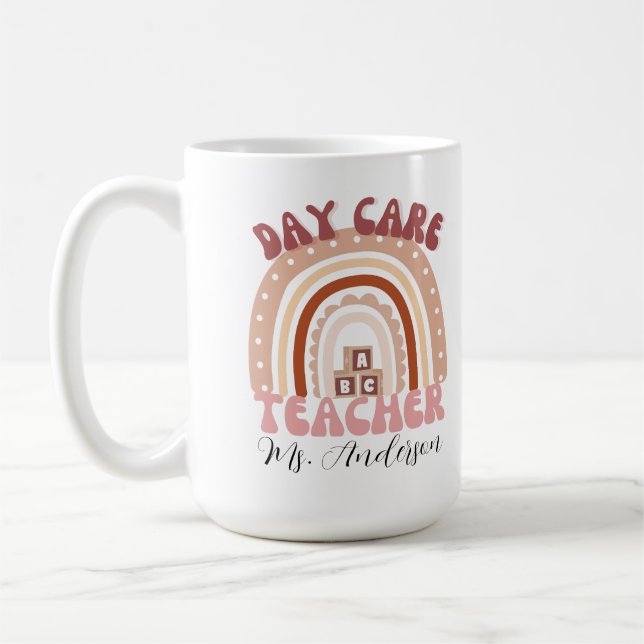 Caneca De Café Professora personalizada de creche arco-íris (Esquerda)