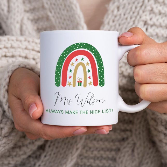 Caneca De Café Professores de Natal Rainbow Nice List (Christmas Teachers Rainbow Nice List Coffee Mug)
