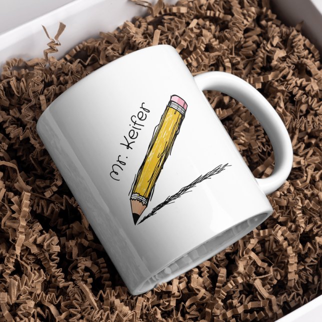 Caneca De Café Professores Personalizados de Lápis Ilustrados Ele (Criador carregado)