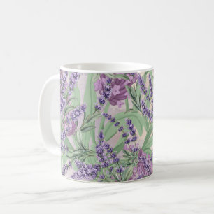 Caneca De Café Profusão de Lavanda Pó Rosa Floral Rústica