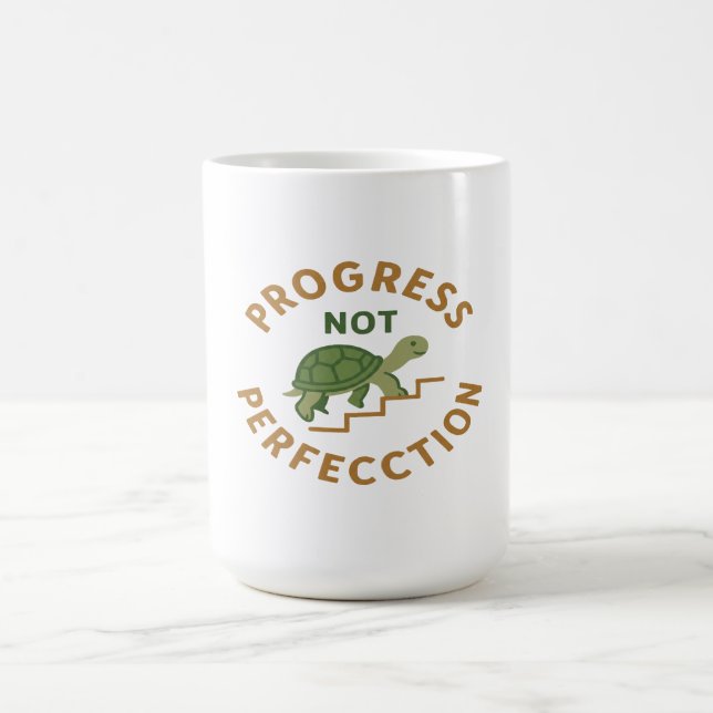 Caneca De Café Progress not Perfection - Cute Turtle Motivational (Centro)