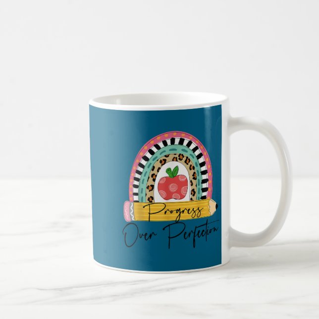 Caneca De Café Progress Over Perfection Rainbow Pencil Motivation (Direita)
