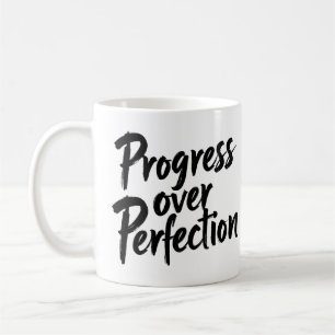 Caneca De Café Progresso na Perfeição - Manuscrito Motivacional