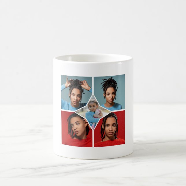 Caneca De Café Projete Sua Própria Colagem de 5 Fotos (Centro)