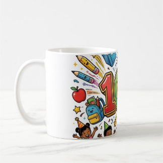 Caneca De Café Projeto de Celebração Colorida do 100º Dia de Esco