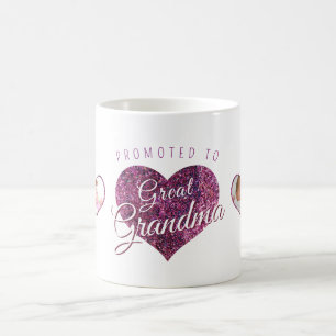 Caneca De Café Promovida a foto rosa de brilho falso de Bisavó