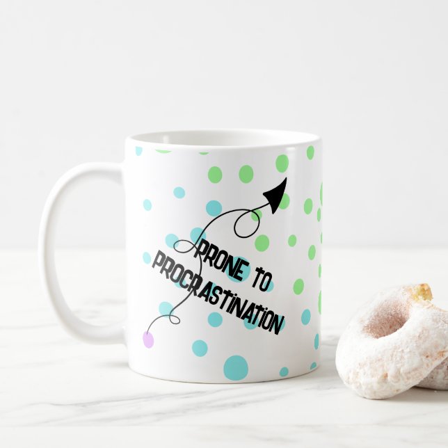Caneca De Café Prone to Procrastination Rainbow Bolinhas Mug (Com Donut)
