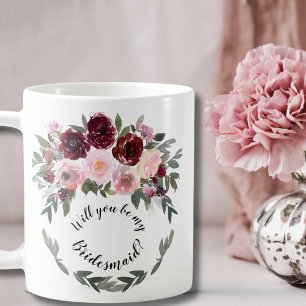 Caneca De Café Proposta de Comitiva Coroa Floral Borgonha e Rosa