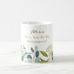 Caneca De Café Proposta de Dama de Honra com Folhas de Eucalipto