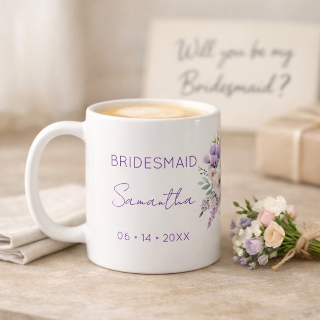 Caneca De Café Proposta de Dama de Honra Floral Roxa de Wisteria (Criador carregado)