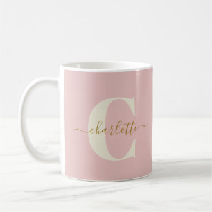 Caneca De Café Proposta de Dama de Honra Rosa Bege Dourado Monogr