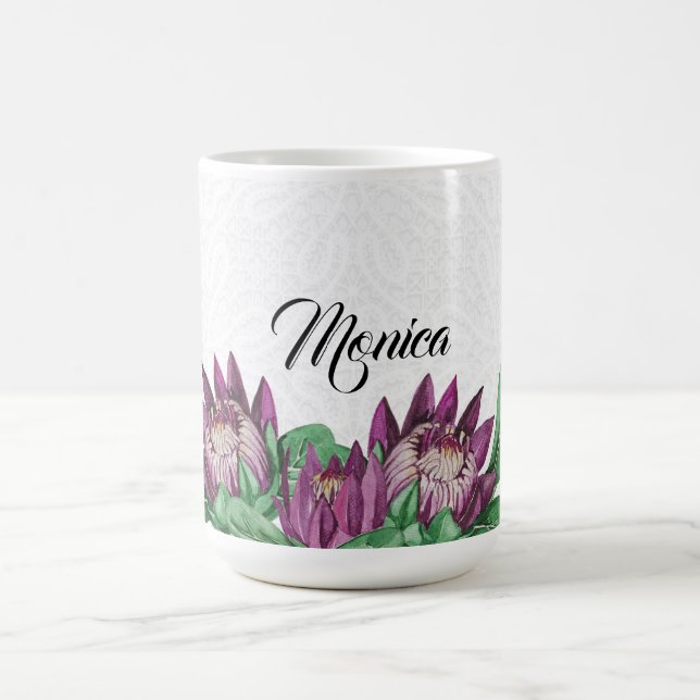 Caneca De Café Protea Rei Aquarela Pintada à Mão (Centro)