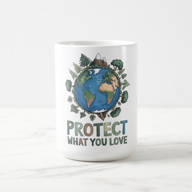 Caneca De Café Proteja o que você ama" Design da Terra ambiental (Centro)