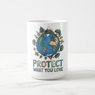 Caneca De Café Proteja o que você ama" Design da Terra ambiental