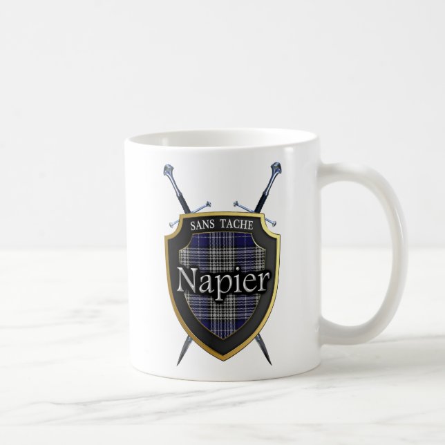 Caneca De Café Protetor e espadas do Tartan de Napier do clã (Direita)