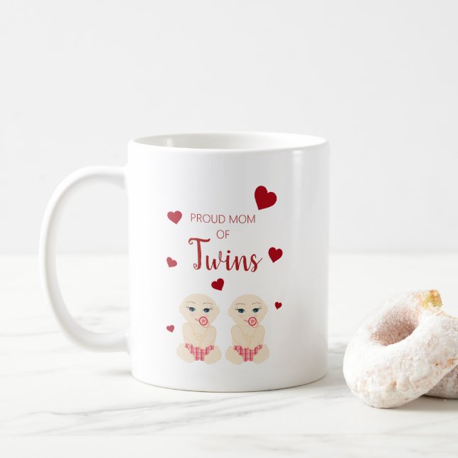 Caneca De Café Proud Mom of Twins Quote in Red (Com Donut)