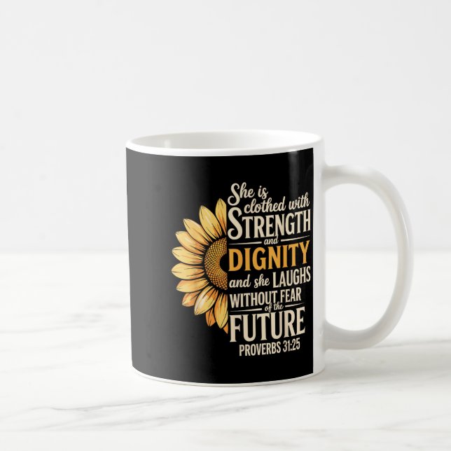 Caneca De Café Provérbio 31_25 versículo da bíblia cristã Provérb (Direita)