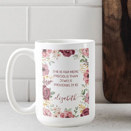 Caneca De Café Provérbios 31 Elegante flor rosa pastel escritura