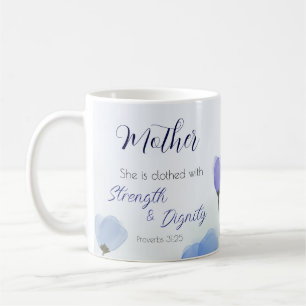 Caneca De Café Proverbs 31:25 Fé Religiosa Azul Floral das Mulher