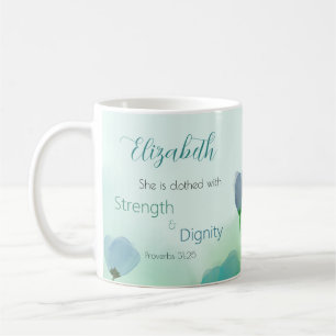 Caneca De Café Proverbs 31:25 Mulher de Faith Green Blue Floral