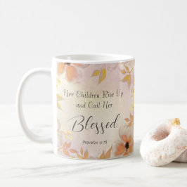 Caneca De Café Proverbs 31:28 Floral Cor Dourada Laranja
