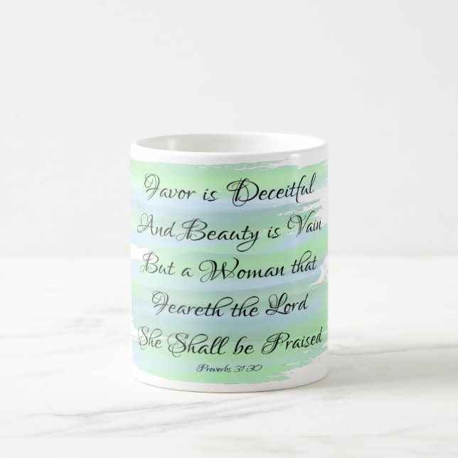 Caneca De Café Proverbs 31 Godly Woman Blue Watercolor Cote Mug (Centro)