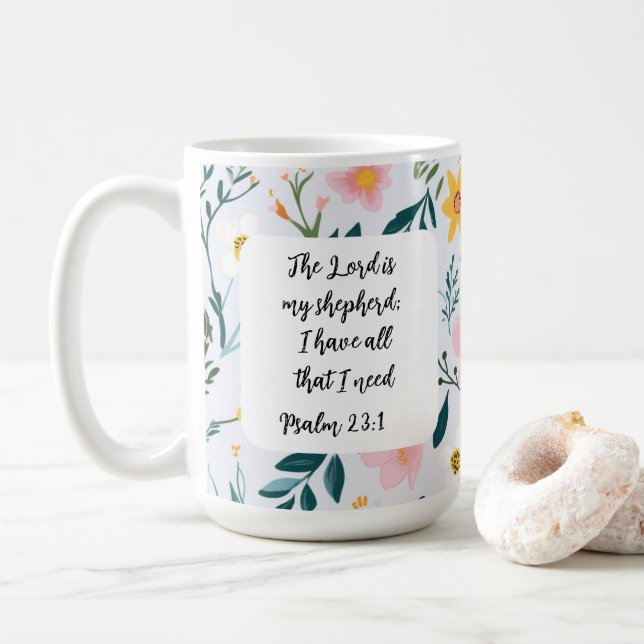 Caneca De Café Psalm 23:1 Floral Coffee Mug (Com Donut)