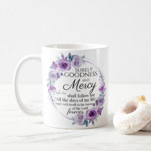 Caneca De Café Psalm 23:6 Inspirational Bíblia Verso Roxo Floral