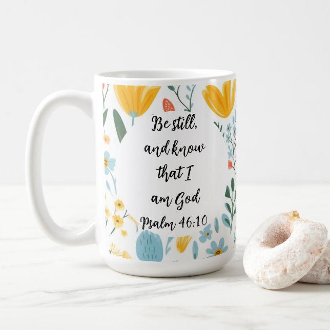 Caneca De Café Psalm 46:10 Floral Coffee Mug (Com Donut)