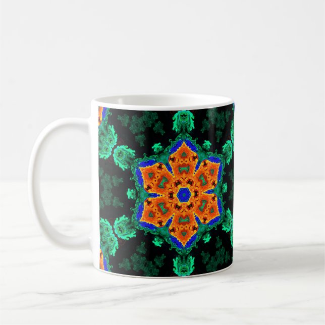 Caneca De Café Psicodélica Flor Hipopótamo Laranja e Teal (Esquerda)
