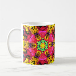 Caneca De Café Psicodélica Flor Hipopótamo Rosa Amarelo e Verde