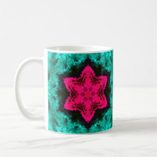 Caneca De Café Psicodélica Flor Hipopótamo Rosa e Teal