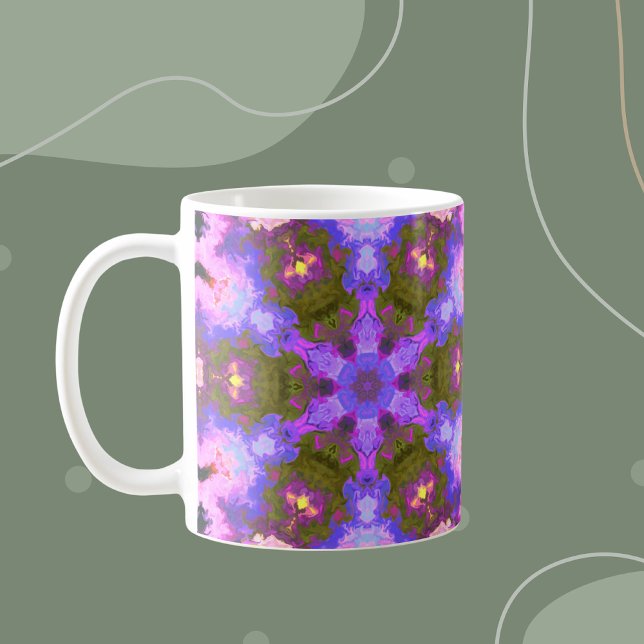 Caneca De Café Psicodélica Flor Roxo e Azul (Criador carregado)