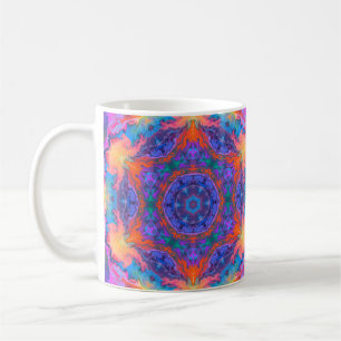 Caneca De Café Psicodélico Azul Hippie Laranja e Rosa