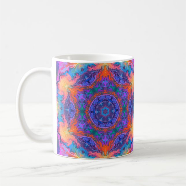 Caneca De Café Psicodélico Azul Hippie Laranja e Rosa (Esquerda)