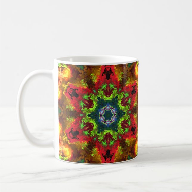 Caneca De Café Psicodélico Flor de Hippie Verde Vermelho e Laranj (Esquerda)