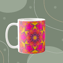 Caneca De Café Psicodélico Flor Pia-rosa Púrpura e amarelo