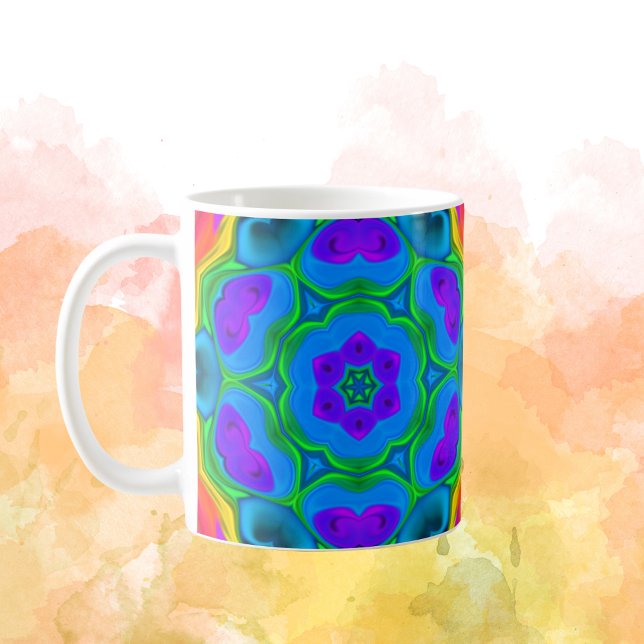 Caneca De Café Psicodélico Hippie Flor Arco-Íris (Criador carregado)