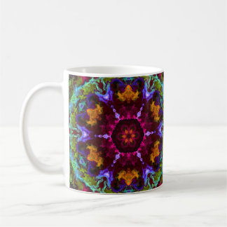 Caneca De Café Psicodélico Mandala Flor Púrpura Laranja e Verde