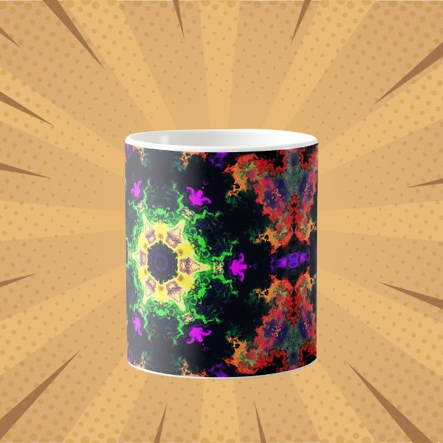 Caneca De Café Psicodélico Mandala Flor Verde Roxo e Amarelo (Criador carregado)