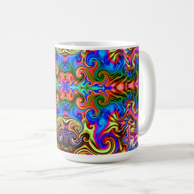 Caneca De Café Psicodélico Rainbow Neon super-trippy Coffee Mug (Frente Esquerda)