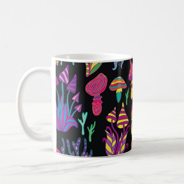 Caneca De Café Psicodélicos Cogumelos Arco-Íris Padrão (Esquerda)
