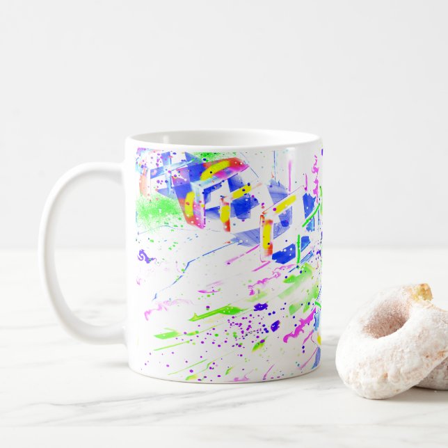 Caneca De Café Psychedelic Neon Abstract Kaleidoscope Art  (Com Donut)